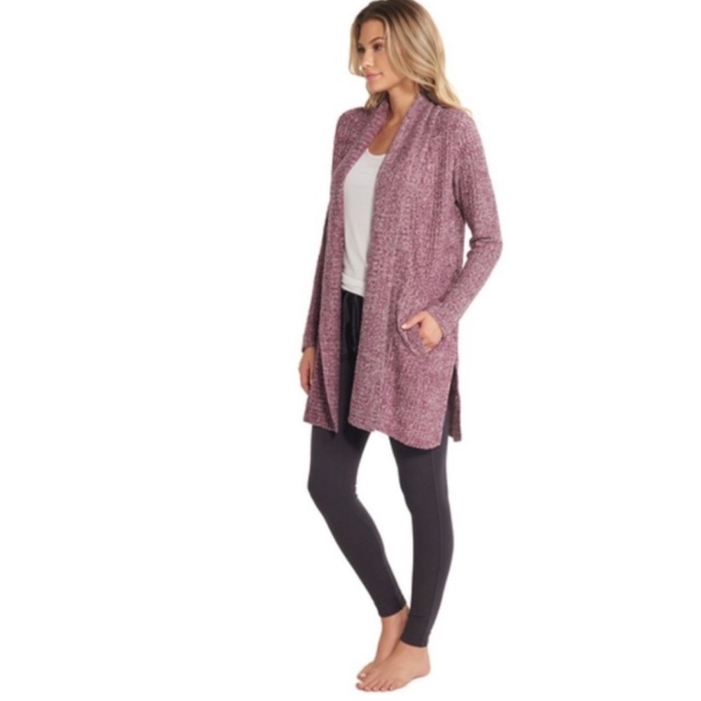• BAREFOOT DREAMS • Montecito Cardi Heathered Plum Cozychic Lite Sweater Medium